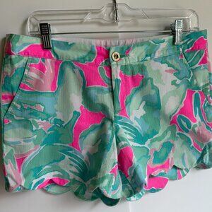 Lilly Pulitzer Turquoise Hot Pink Tropical Print Cotton Buttercup Shorts Size 6
